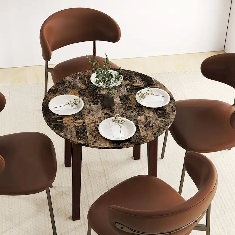 Gymax 35  Kitchen Table Round Dining Table w/ Marble-textured Veneer