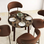 Gymax 35  Kitchen Table Round Dining Table w/ Marble-textured Veneer