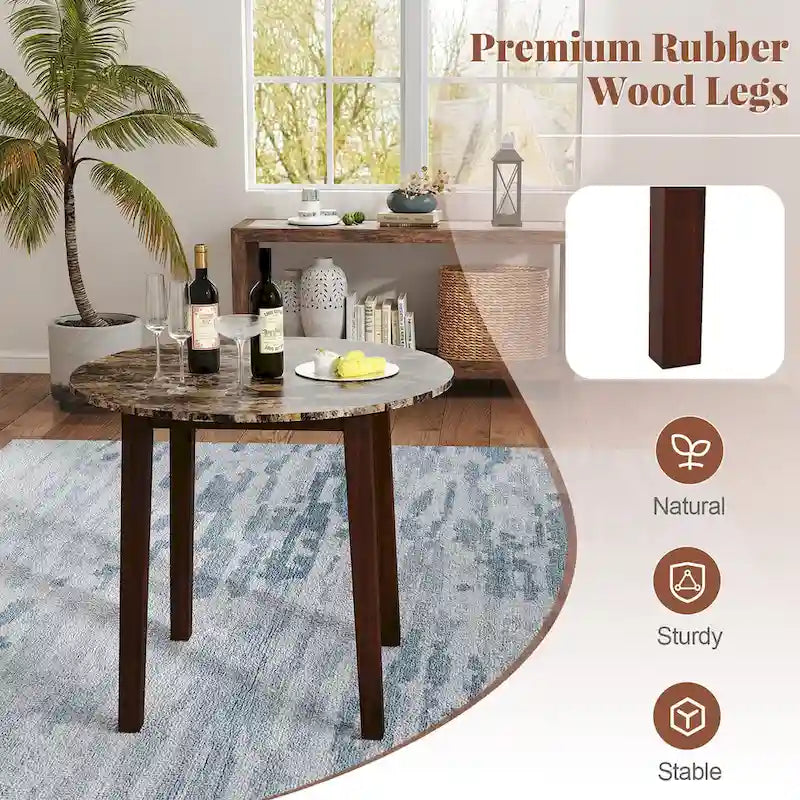Gymax 35  Kitchen Table Round Dining Table w/ Marble-textured Veneer