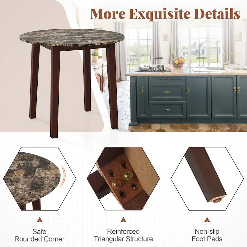 Gymax 35  Kitchen Table Round Dining Table w/ Marble-textured Veneer