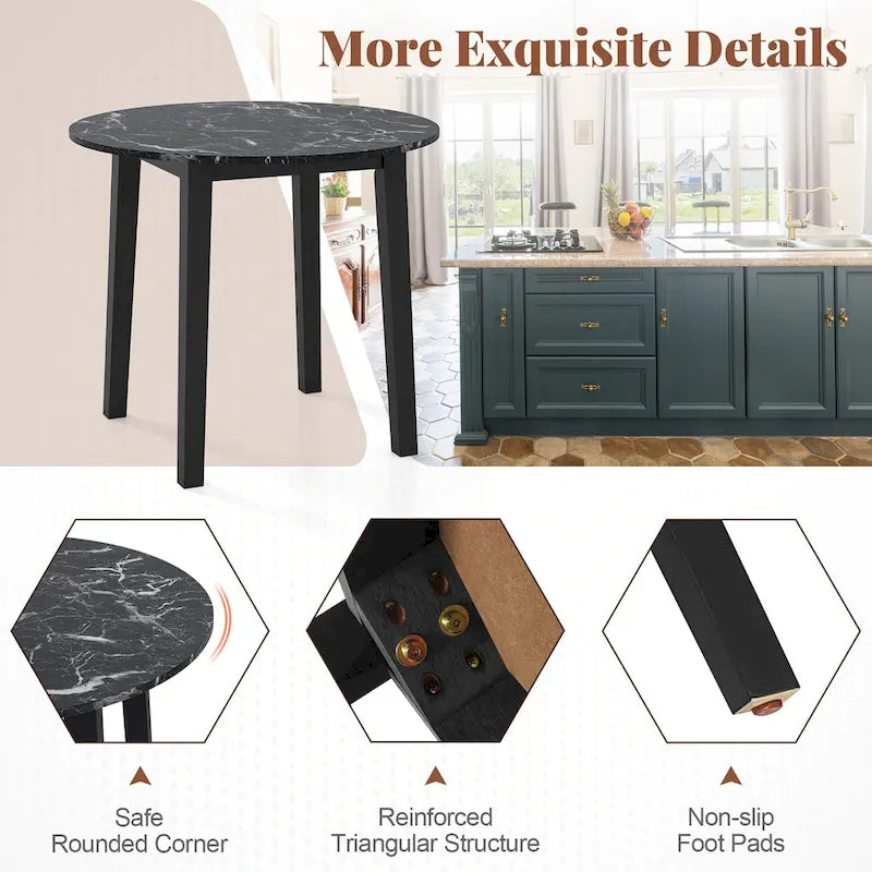 Gymax 35  Kitchen Table Round Dining Table w/ Marble-textured Veneer