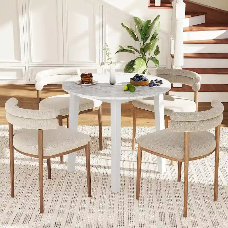 Gymax 35  Kitchen Table Round Dining Table w/ Marble-textured Veneer