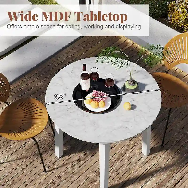 Gymax 35  Kitchen Table Round Dining Table w/ Marble-textured Veneer