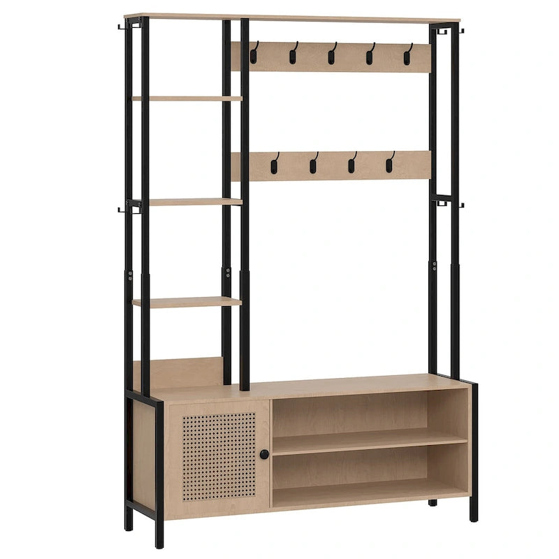 Javlergo Hall Tree for Entryway, Coat Rack with Bench Shoe Storage, 5-in-1 Entryway Bench Coat Rack with 9 Hooks