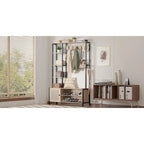 Javlergo Hall Tree for Entryway, Coat Rack with Bench Shoe Storage, 5-in-1 Entryway Bench Coat Rack with 9 Hooks