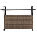 Outdoor Patio Wicker Bar Cart with Storage Cabinet and Glass Top, Rolling Rattan Beverage Bar Table w/360 Wheels & Open Shelve