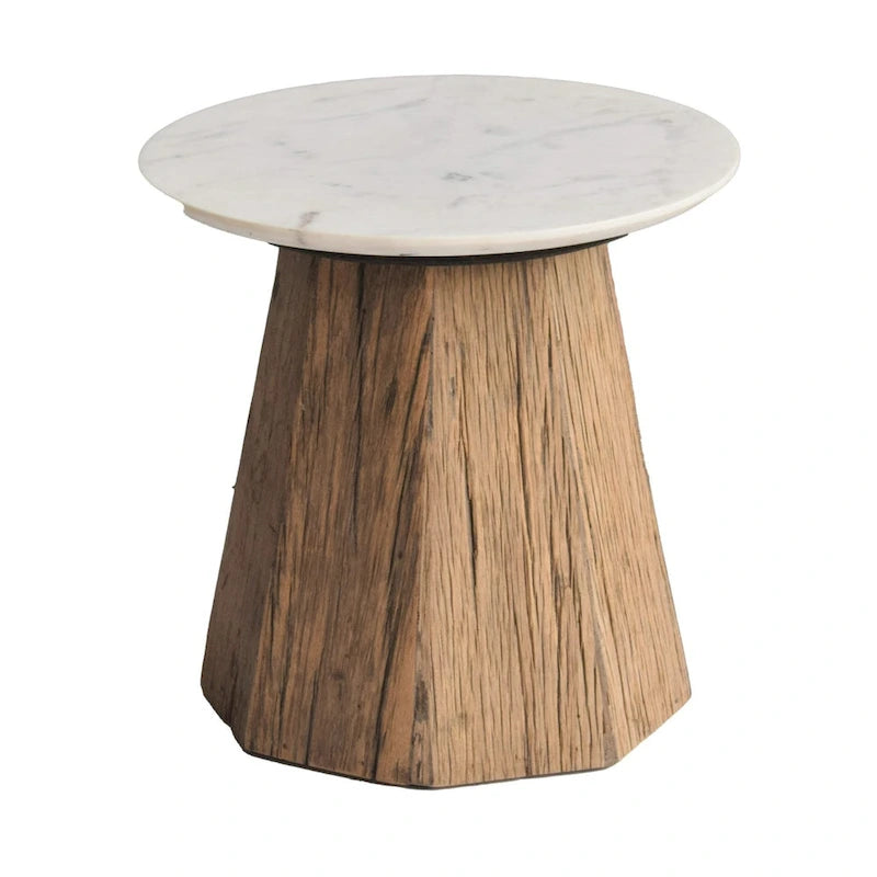 Round Marble Top Coffee Table - 19.5  - Brown and White