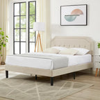 VECELO Upholstered Platform Bed Frame with Adjustable Headboard
