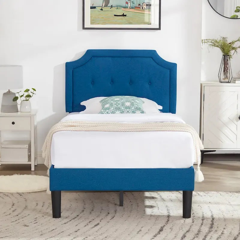 VECELO Upholstered Platform Bed Frame with Adjustable Headboard