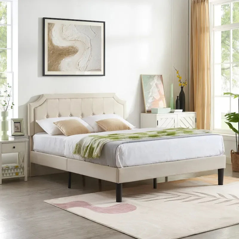 VECELO Upholstered Platform Bed Frame with Adjustable Headboard