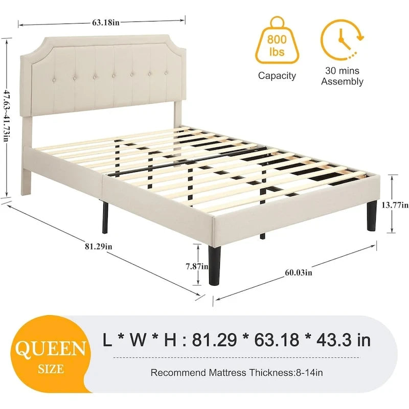 VECELO Upholstered Platform Bed Frame with Adjustable Headboard