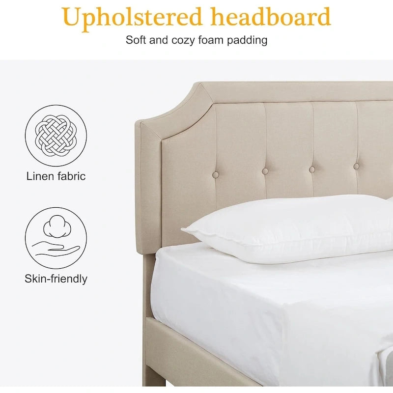 VECELO Upholstered Platform Bed Frame with Adjustable Headboard