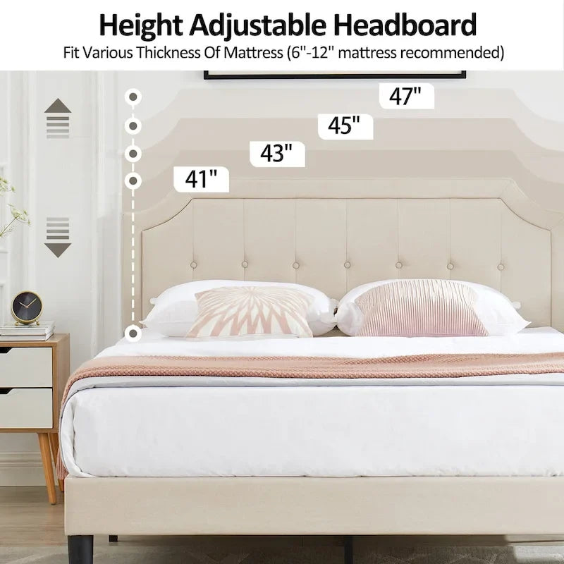 VECELO Upholstered Platform Bed Frame with Adjustable Headboard