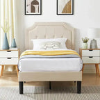 VECELO Upholstered Platform Bed Frame with Adjustable Headboard
