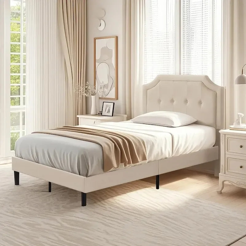 VECELO Upholstered Platform Bed Frame with Adjustable Headboard