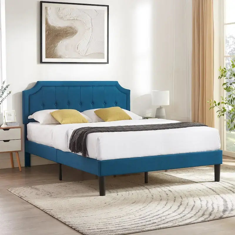VECELO Upholstered Platform Bed Frame with Adjustable Headboard