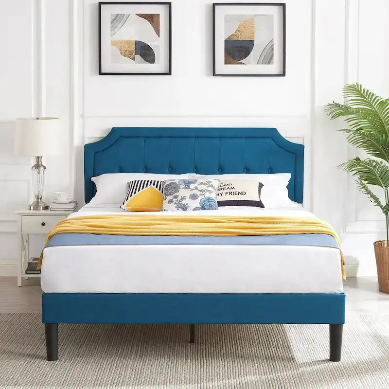 VECELO Upholstered Platform Bed Frame with Adjustable Headboard