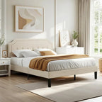 VECELO Upholstered Platform Bed Frame with Adjustable Headboard