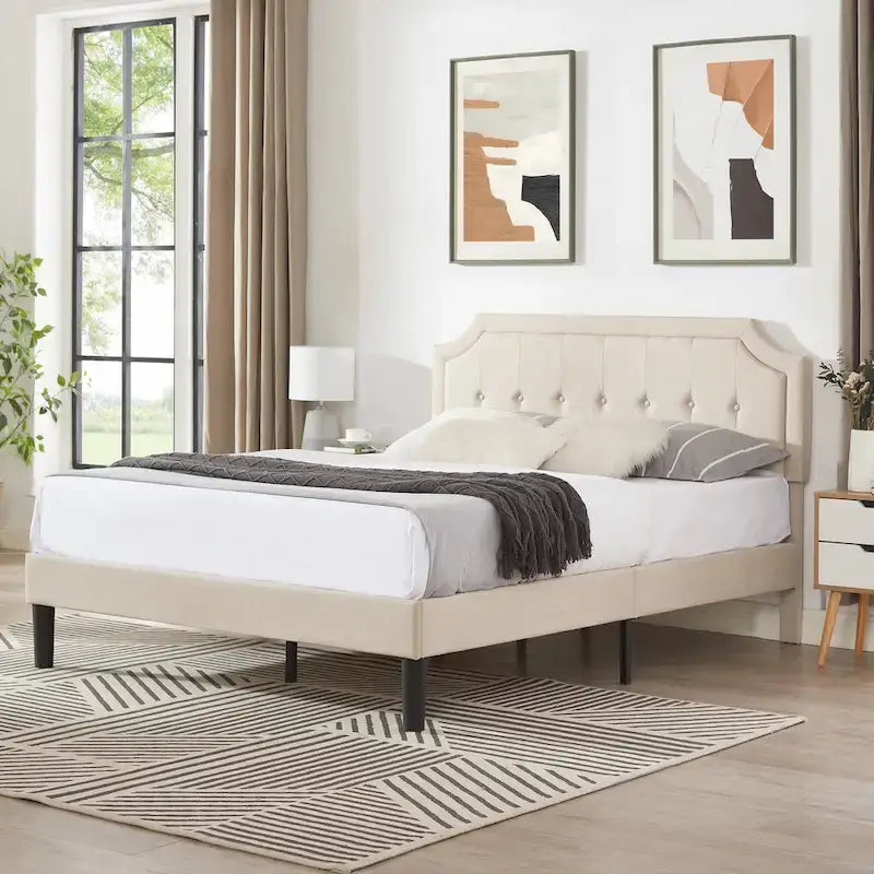 VECELO Upholstered Platform Bed Frame with Adjustable Headboard