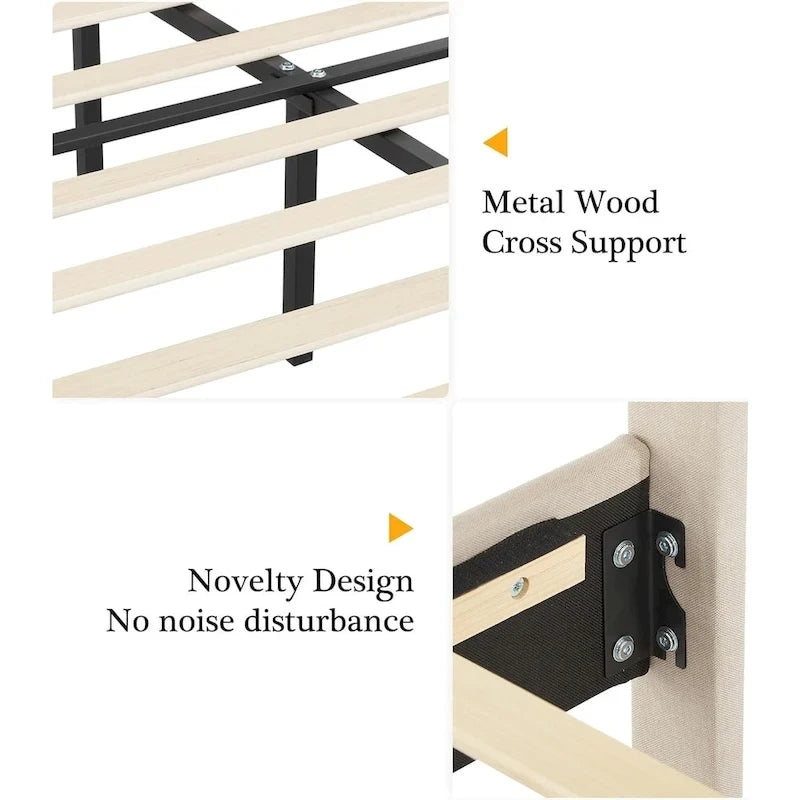 VECELO Upholstered Platform Bed Frame with Adjustable Headboard