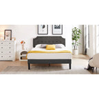 VECELO Upholstered Platform Bed Frame with Adjustable Headboard