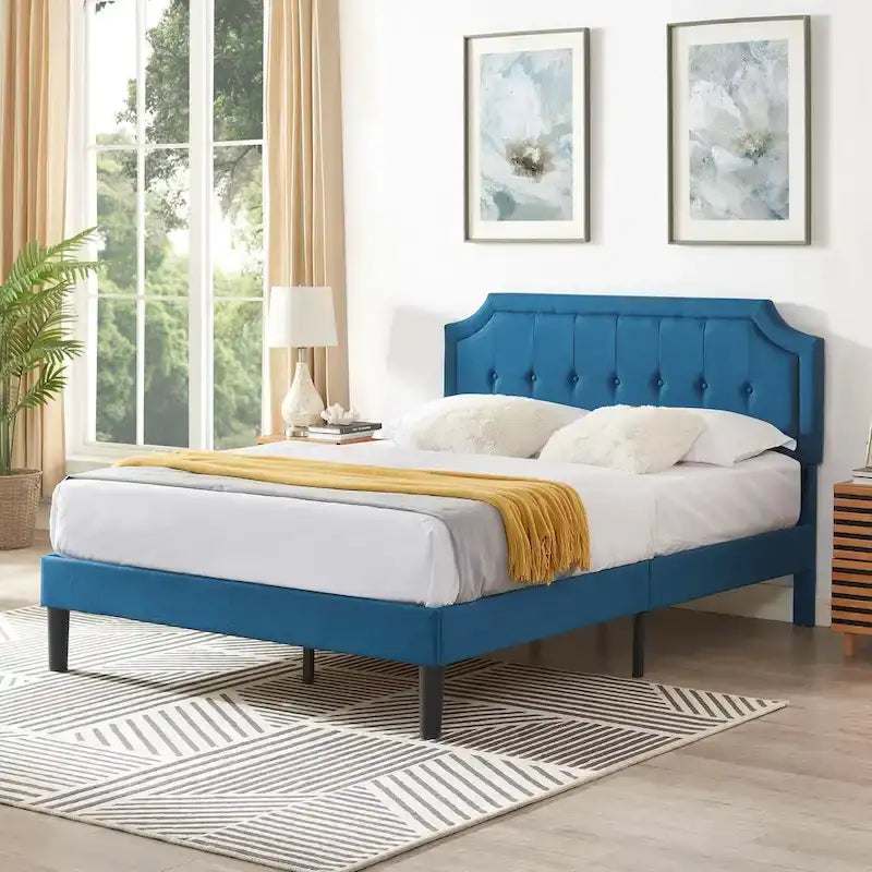 VECELO Upholstered Platform Bed Frame with Adjustable Headboard