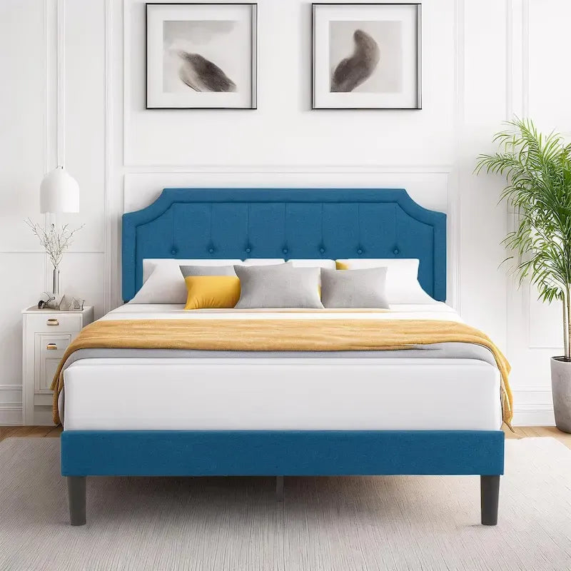 VECELO Upholstered Platform Bed Frame with Adjustable Headboard