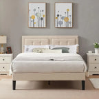 VECELO Tufted Upholstered Platform Bed Frame with Adjustable Headboard,Beige-Just have Full Size Bed