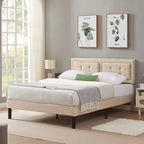 VECELO Tufted Upholstered Platform Bed Frame with Adjustable Headboard,Beige-Just have Full Size Bed