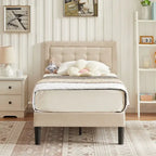 VECELO Tufted Upholstered Platform Bed Frame with Adjustable Headboard,Beige-Just have Full Size Bed