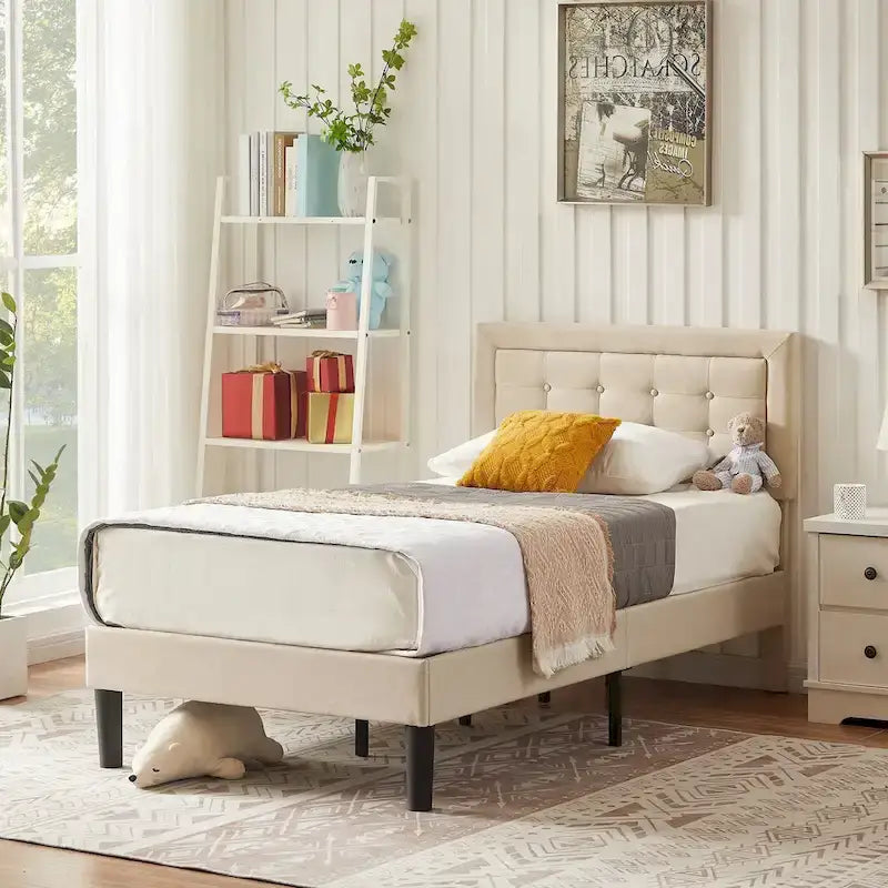 VECELO Tufted Upholstered Platform Bed Frame with Adjustable Headboard,Beige-Just have Full Size Bed