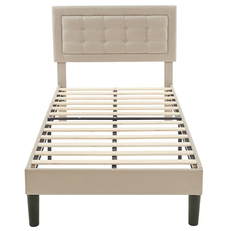 VECELO Tufted Upholstered Platform Bed Frame with Adjustable Headboard,Beige-Just have Full Size Bed