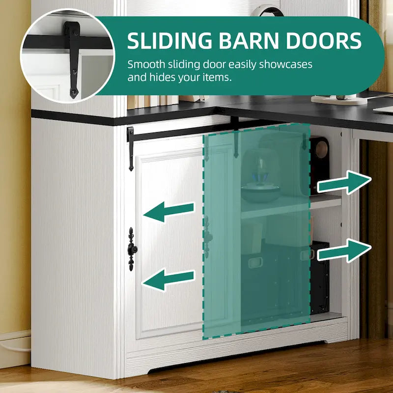 Moasis Farmhouse Office Desk Corner Computer Desk with Hutch and Drawers