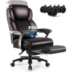 BOSSIN Lift-Headrest Big and Tall Office Chair 500lb - Heavy-Duty Leather with Retractable Footrest & Lumbar Support
