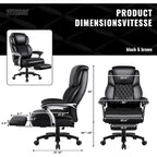 BOSSIN Lift-Headrest Big and Tall Office Chair 500lb - Heavy-Duty Leather with Retractable Footrest & Lumbar Support