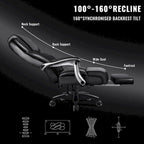 BOSSIN Lift-Headrest Big and Tall Office Chair 500lb - Heavy-Duty Leather with Retractable Footrest & Lumbar Support