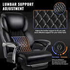 BOSSIN Lift-Headrest Big and Tall Office Chair 500lb - Heavy-Duty Leather with Retractable Footrest & Lumbar Support