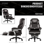 BOSSIN Lift-Headrest Big and Tall Office Chair 500lb - Heavy-Duty Leather with Retractable Footrest & Lumbar Support