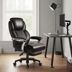 BOSSIN Lift-Headrest Big and Tall Office Chair 500lb - Heavy-Duty Leather with Retractable Footrest & Lumbar Support