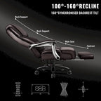BOSSIN Lift-Headrest Big and Tall Office Chair 500lb - Heavy-Duty Leather with Retractable Footrest & Lumbar Support