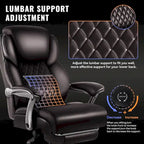 BOSSIN Lift-Headrest Big and Tall Office Chair 500lb - Heavy-Duty Leather with Retractable Footrest & Lumbar Support