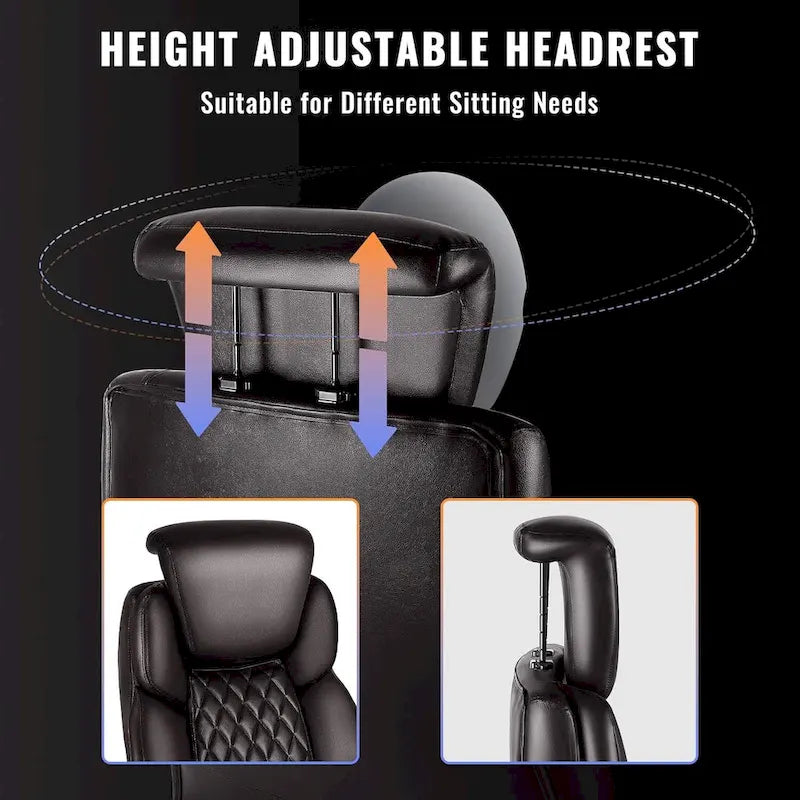 BOSSIN Lift-Headrest Big and Tall Office Chair 500lb - Heavy-Duty Leather with Retractable Footrest & Lumbar Support