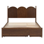 Queen Size Bed Frame with Twin XL Size Trundle and 2 Big Drawers, Wooden Platform Bed with Headboard and Slats Support