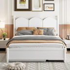 Queen Size Bed Frame with Twin XL Size Trundle and 2 Big Drawers, Wooden Platform Bed with Headboard and Slats Support