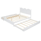 Queen Size Bed Frame with Twin XL Size Trundle and 2 Big Drawers, Wooden Platform Bed with Headboard and Slats Support