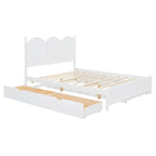 Queen Size Bed Frame with Twin XL Size Trundle and 2 Big Drawers, Wooden Platform Bed with Headboard and Slats Support