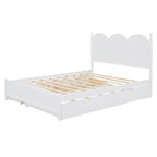 Queen Size Bed Frame with Twin XL Size Trundle and 2 Big Drawers, Wooden Platform Bed with Headboard and Slats Support
