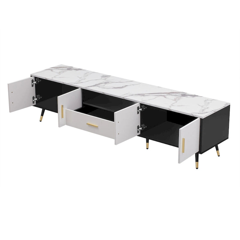 Modern TV Stand with 2 Cabinets& Open Compartments, Television Console for Living Room, Bedroom