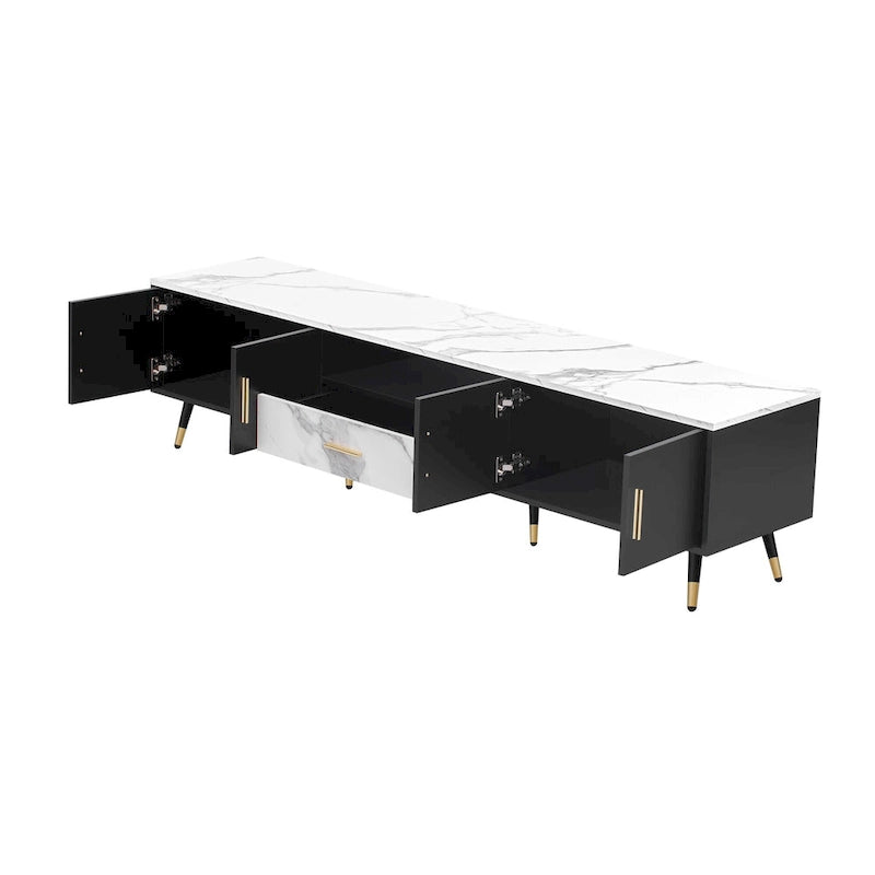 Modern TV Stand with 2 Cabinets& Open Compartments, Television Console for Living Room, Bedroom