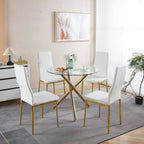 1+4, 5pieces dining set, Table metal leg Mid-century Dining Table for 4-6 people With Glass Table Top, Pedestal Dining Table